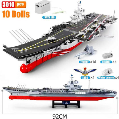 Custom MOC Same as Major Brands! Aircraft Carrier With LED Building Blocks Soldier Battleship Brick Weapon Warship Toys Warcraft Ship Boat