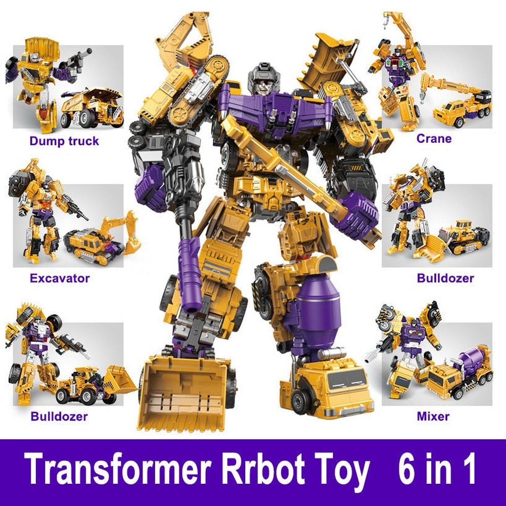 Transformation Robot Toy 6 in1 Engineering Vehicle Model Educational Assembling Deformation Action Figure Car Toy for Children Jurassic Bricks