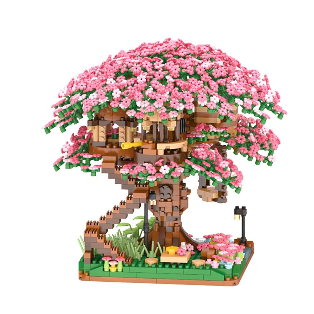 Custom MOC Same as Major Brands! With Lights Mini Sakura Tree House Building Block Ideas City Cherry Blossom Japanese Friends Street View Brick Toy  Gif